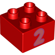 Duplo Brick 2 x 2 with Pink '2' Print (Red)