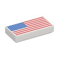 Tile 1 x 2 with US Flag Print (White)