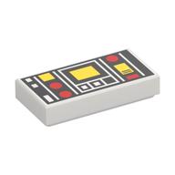 Tile 1 x 2 with Red and Yellow Control Panel Print (Reissue) (White)