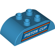 Duplo Brick 2 x 4 Curved Top with White 'PISTON CUP' Print (Dark Azure)