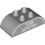 Duplo Brick 2 x 4 Curved Top with 'TOW MATER' Print (Light Bluish Gray)