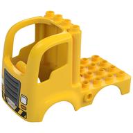 Duplo Car Body Truck 4 x 4 Flatbed with 4 Top Studs - Grille and Headlights and Hazard Stripes Print (Yellow)