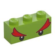 Brick 1 x 3 with Black Eyes and Bushy Red Eyebrows (Bowser Jr) Print (Lime)