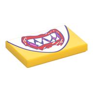Tile 2 x 3 with Mouth with Sharp Teeth and Red 'Scribbled' Lips Print (Yellow)
