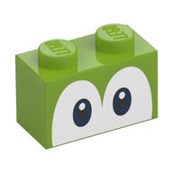 Brick 1 x 2 with Blue Eyes (Yoshi) Print (Lime)