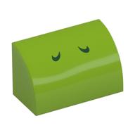 Brick Curved 1 x 2 x 1 No Studs with Dark Green Lines (Yoshi Nostrils) Print (Lime)