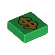 Tile 1 x 1 with Gold Dollar Sign Print (Green)