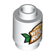 Brick Round 1 x 1 with 'VITA RUSH' Logo with Green Leaves Print (White)