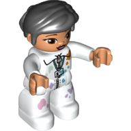 Duplo Figure with Thick Short Hair Combed over Forehead and Bun Black, White Jumpsuit with Paint Splotches (White)