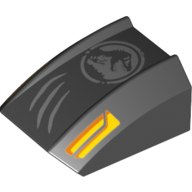 Brick Curved 2 x 2 with Lip, No Studs with Jurassic World Logo and Claw Marks Print (Black)