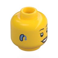 Minifig Head, Thin Eyebrows, Eyelashes, Smile, and Hearing Aid Print (Yellow)