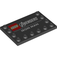 Plate Special 4 x 6, Studs on 3 Edges with 'LEGO Avengers Iron Man' Print (Black)