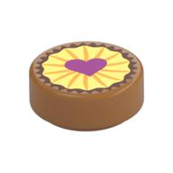 Tile Round 1 x 1 with Cookie/Pie with Heart Print (Medium Nougat)
