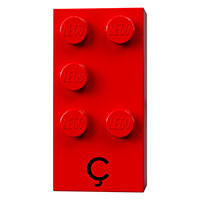 Braille Brick 2 x 4 with 5 Studs ⠯ and 'Ç' Print (Red)