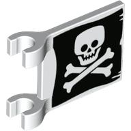 Flag 2 x 2 Square [Thick Clips] with Skull and Crossbones (Jolly Roger) Print, Dual Sided (White)