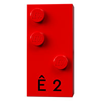 Braille Brick 2 x 4 with 3 Studs ⠣ and 'Ê 2' Print (Red)