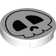 Tile Round 2 x 2 with Skull Print (White)