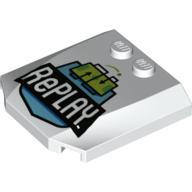 Brick Wedged, Curved Triple 4 x 4 x 2/3, 2 Studs with 'RePLAY' Print (White)