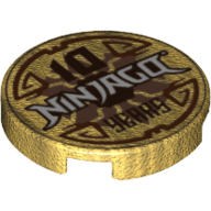 Tile Round 2 x 2 with 'Ninjago 10 Years' Print (Pearl Gold)