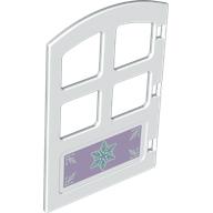 Duplo Door 1 x 4 x 4 with Four Panes and Curved Top with Snowflake Print (White)