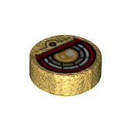 Tile Round 1 x 1 with Yellow, White Light Bluish Grey and Dark Red Circles Print (Pearl Gold)