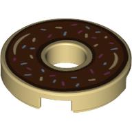 Tile Round 2 x 2 with Hole with Donut with Brown Icing Print (Tan)