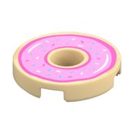 Tile Round 2 x 2 with Hole with Donut with Pink Icing Print (Tan)