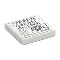 Tile 2 x 2 with Newspaper with 'The Daily Brick' and 'DONUT THIEF STILL HUNGRY' Print (White)