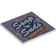 Tile 6 x 6 with 'Soap Suds' and 'Cleans it all' Print (White)