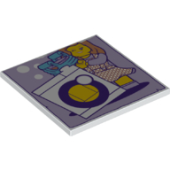 Tile 6 x 6 with Washing Machine and Female Minifigure Print (White)