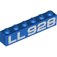 Brick 1 x 6 with White 'LL928' Print (Blue)