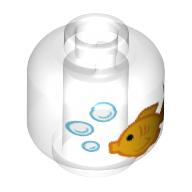 Minifig Head (No Face), Gold Fish / Fish Bowl Print (Trans-Clear)