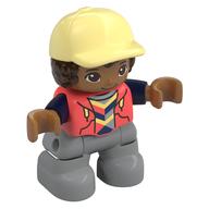 Duplo Figure Child with Hair and Cap Bright Light Yellow, Light Bluish Gray Legs, Hoodie Print (Coral)