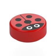 Tile Round 1 x 1 with Ladybug / Ladybird Print (Red)