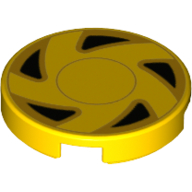 Tile Round 2 x 2 with Light Orange/Black Hubcap Print (Yellow)
