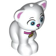 Animal, Cat, Sitting with Dark Pink Ears, Nose, Collar with Gold Hanger Blue Eyes Print (White)