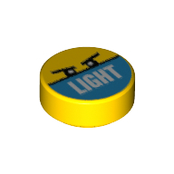 Tile Round 1 x 1 with Eyes and 'LIGHT' Print (Yellow)