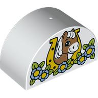 Duplo Brick 2 x 4 x 2 Curved Top with Horse Head Looking Left in Flowers Print (White)