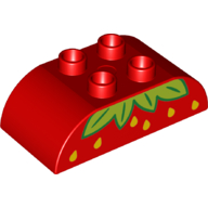 Duplo Brick 2 x 4 Curved Top with Strawberry Print (Red)