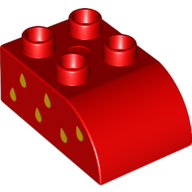 Duplo Brick 2 x 3 with Curved Top with Yellow Raindrops (Strawberry Seeds) On Right Print (Red)