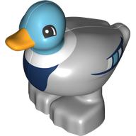 Duplo Animal Duck with Bright Light Orange Bill, Medium Azure Head and Feathers, Dark Blue Chest (Light Bluish Gray)