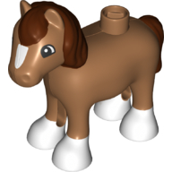Duplo Animal Horse/Foal with White Hooves and Blaze, Reddish Brown Mane & Tail Print (Medium Nougat)