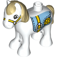 Duplo Animal Horse/Foal with Bright Light Blue Saddle, Tan Mane & Tail Print (White)