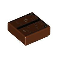 Tile 1 x 1 with Book, Black Strap Print (Reddish Brown)