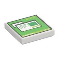 Tile 2 x 2 with Computer Monitor, Green Screen, Lime Buttons Print (White)