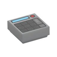 Tile 1 x 1 with Keypad, Blue Slit, Red Button Print (Light Bluish Gray)