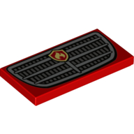 Tile 2 x 4 with Grille with Fire Logo Print (Red)