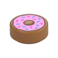 Tile Round 1 x 1 with Pink Donut Print (Medium Nougat)