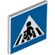 Road Sign Clip-on 2 x 2 Square [Thick Open O Clip] with Pedestrian Crossing on Blue Background Print (White)