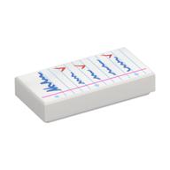 Tile 1 x 2 with Medium Blue Checklist Print (White)